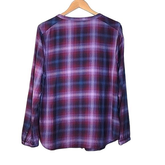 EDDIE BAUER Plaid Long Sleeve Collarless Button Up Shirt size L - Picture 6 of 12